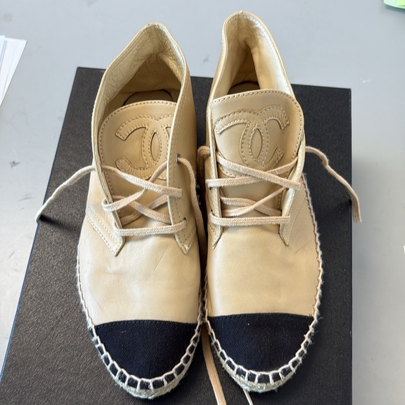 CHANEL Shoes - CHANEL Cream and Black Espadrille high tops